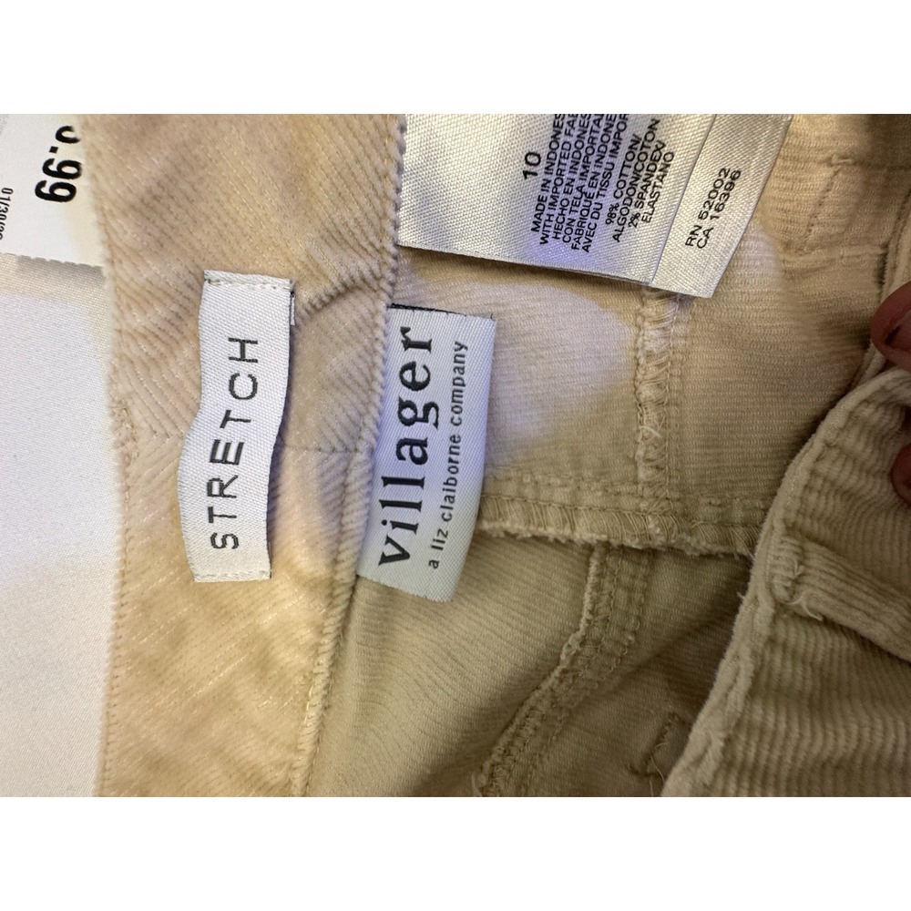 Villager Liz Claiborne Women's Sz 10  Ivory Cream Corduroy Stretch Pants  Bootcu - Picture 3 of 5